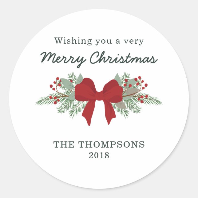 Pine and red ribbon Christmas Gift Tag (Front)