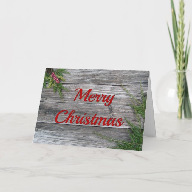 Pine And Weathered Wood Christmas Card (Front)