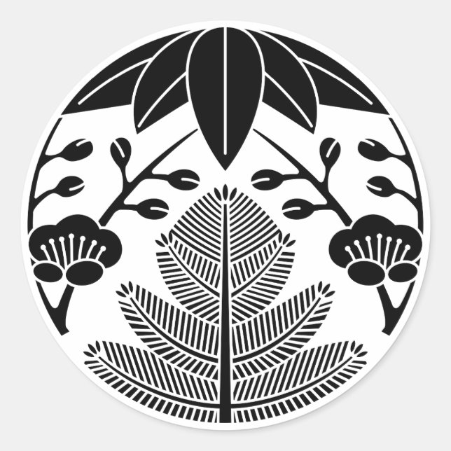 Pine,bamboo leaves,ume classic round sticker (Front)