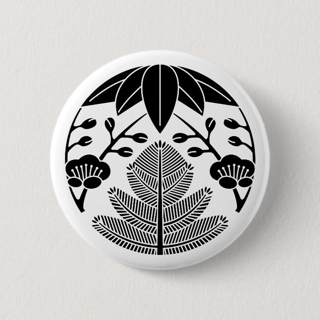 Pine bamboo ume 2 inch round button (Front)