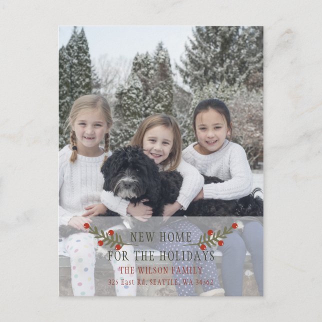 Pine Berries Holidays Photo Moving Announcement Postcard (Front)