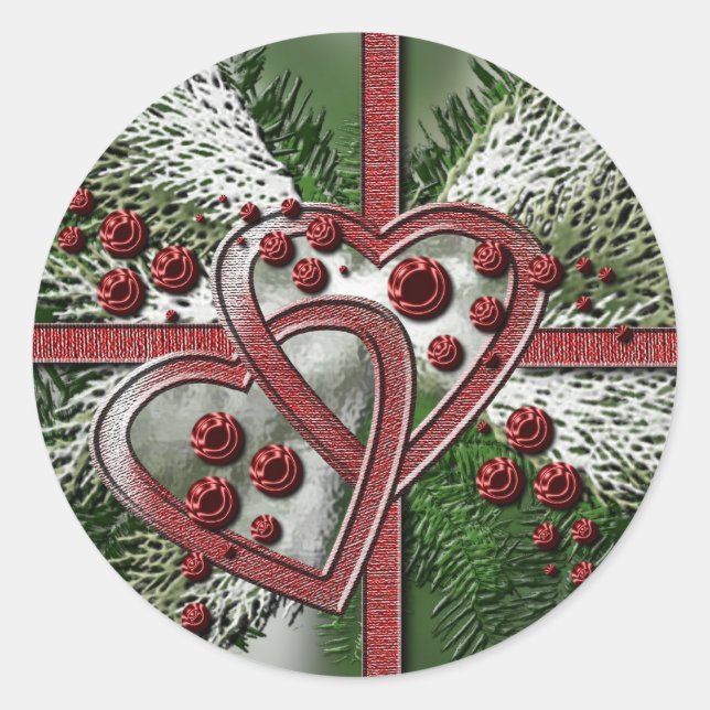 Pine Berry Hearts Christmas Stickers (Front)