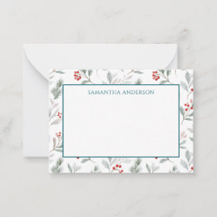 Pine Berry Personalized Christmas Flat Note Card