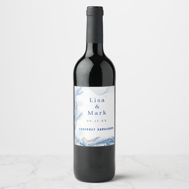 Pine bleue hiver Noël Mariage Vin Étiquettes (Devant)