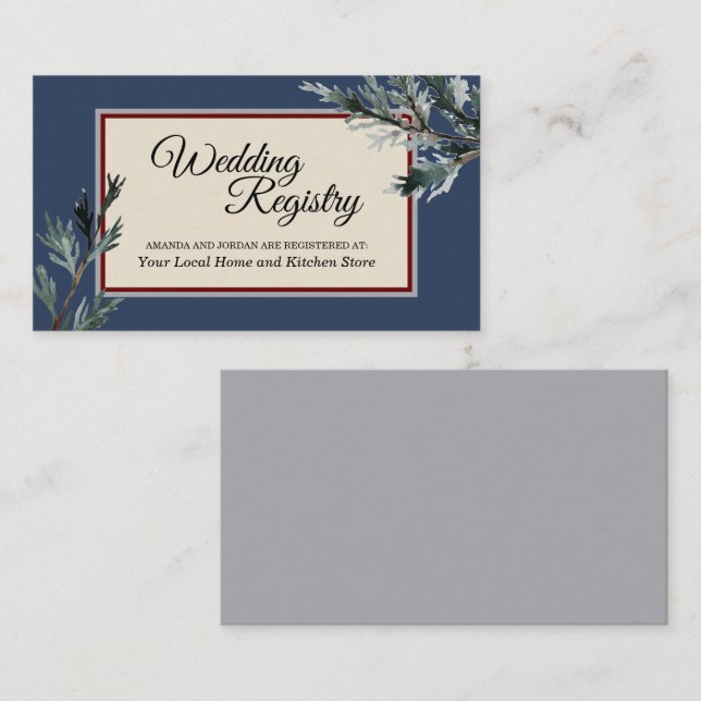 Pine Blue Winter Wedding Registre Carte de clôture (Devant / Derrière)
