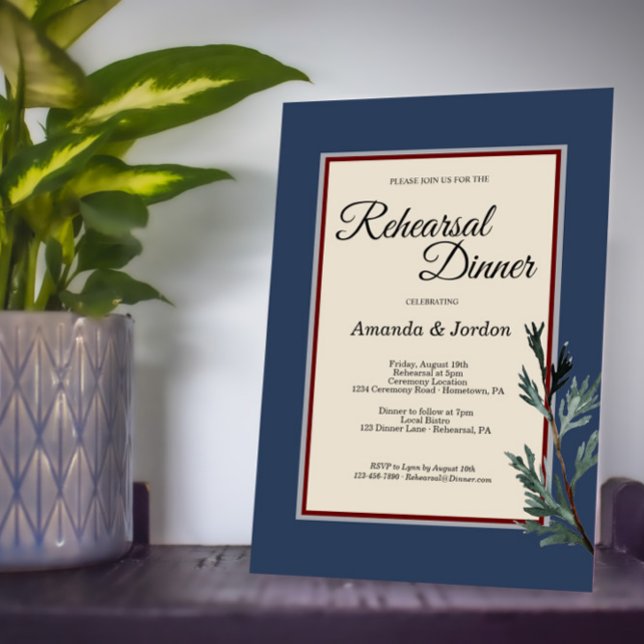 Pine Blue Winter Wedding Rehearsal Dinner Invitation (Creator Uploaded)