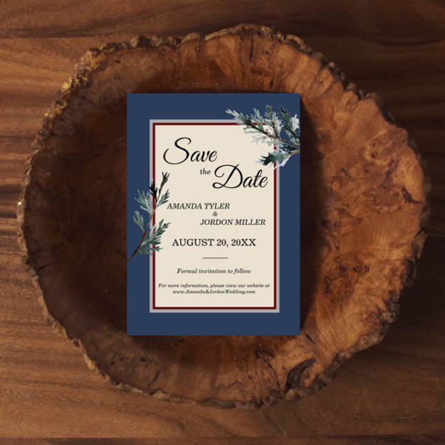 Pine Blue Winter Wedding Save The Date (Creator Uploaded)