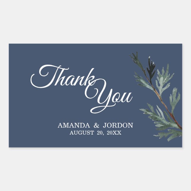Pine Blue Winter Wedding Thank You Sticker (Front)