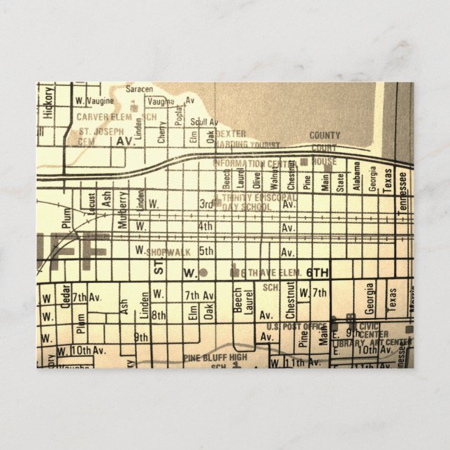 Pine Bluff, AR Vintage Map Postcard (Front)