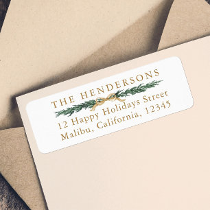 Pine Border Gold & Green Christmas Return Address