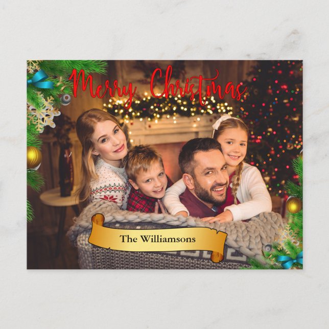 Pine Bough Frame Gold Decor Christmas Photo Holiday Postcard (Front)