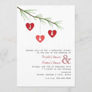 Pine Bough & Hearts Rehearsal Dinner Invitation