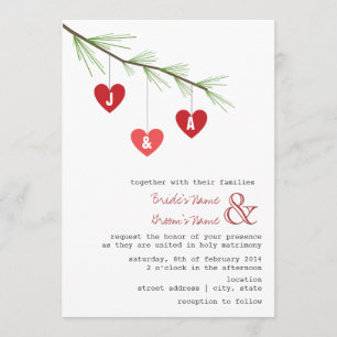 Pine Bough & Hearts Wedding Invitation