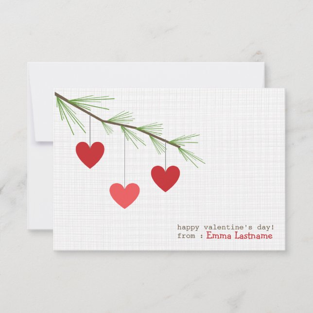Pine Bough & Red Hearts Valentine's Day Card (Front)