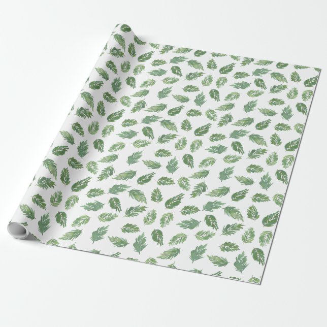Pine Bough Watercolor Pattern Wrapping Paper (Unrolled)