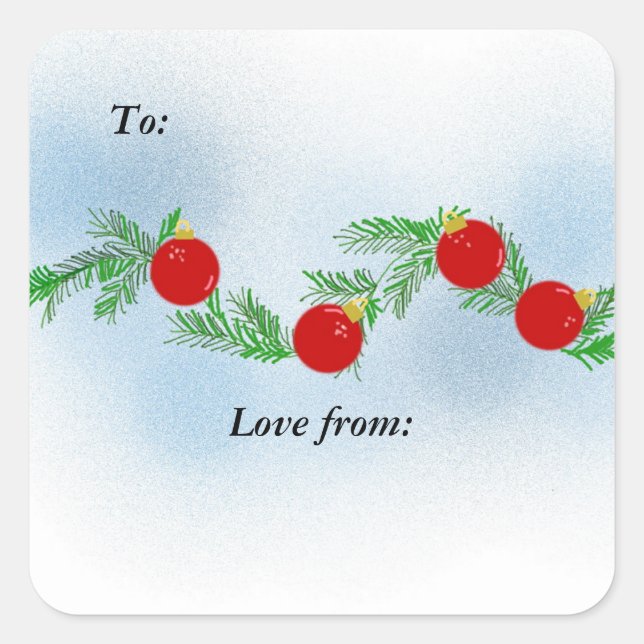 Pine Boughs and Red Decorations Square Sticker (Front)