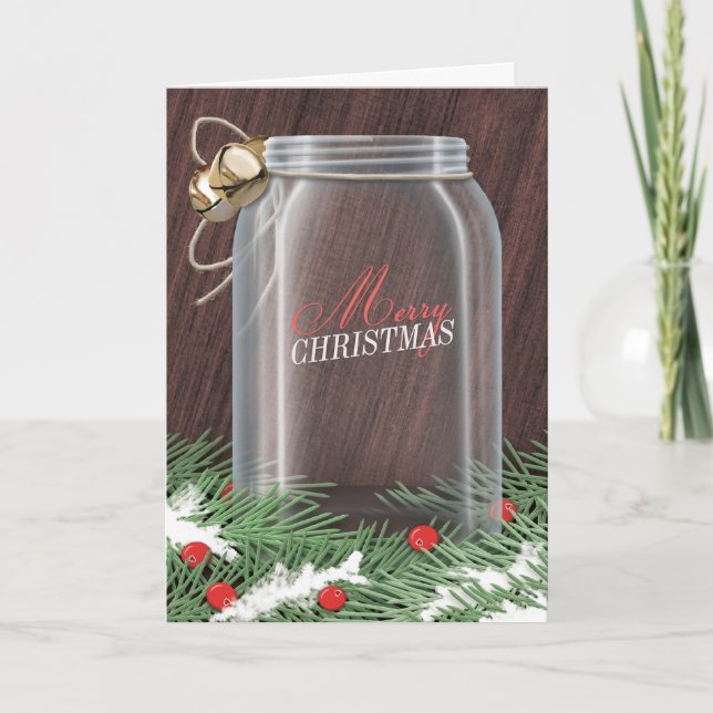 Pine Boughs Cartes de Noël Russes Mason Jar (Devant)