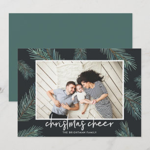 Pine Boughs Christmas Cheer Photo Holiday Card