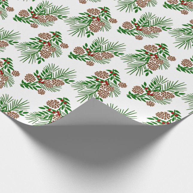 Pine Boughs Cones and Berries Your Colour Wrapping Paper (Corner)