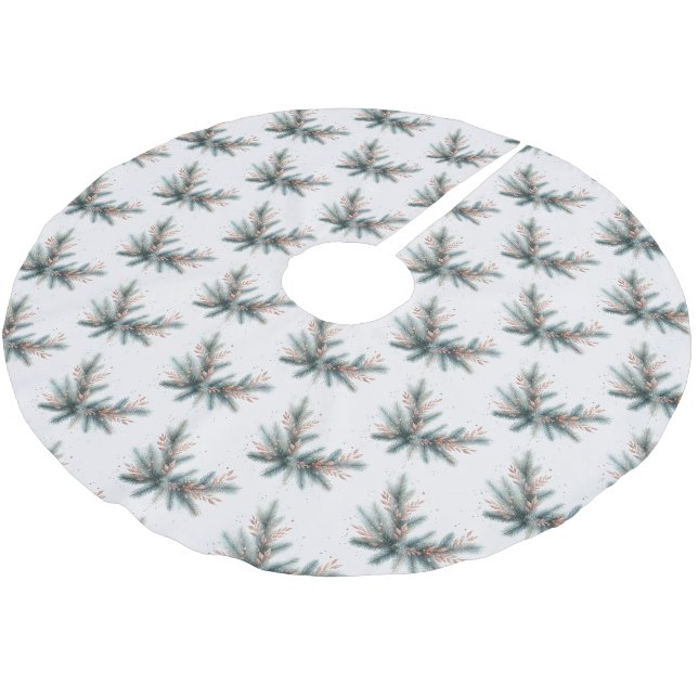 Pine Boughs Dusty Pink Stems Brushed Polyester Tree Skirt (Angled)