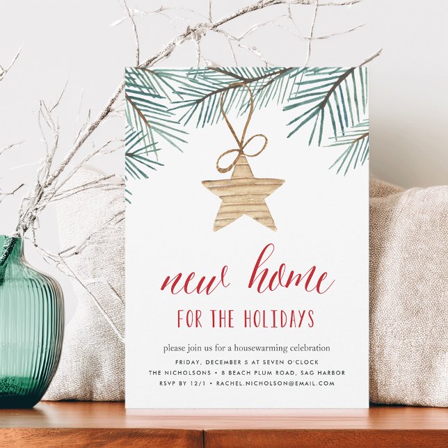 Pine Boughs Holiday Housewarming Party Invitation (Creator Uploaded)