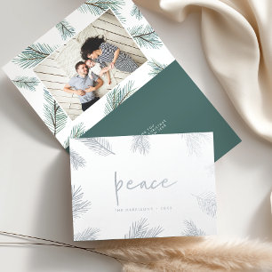 Pine Boughs Holiday Photo Silver Foil Card