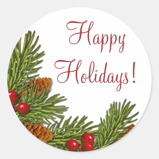 Pine Boughs Holly Berries Christmas Xmas Stickers (Front)