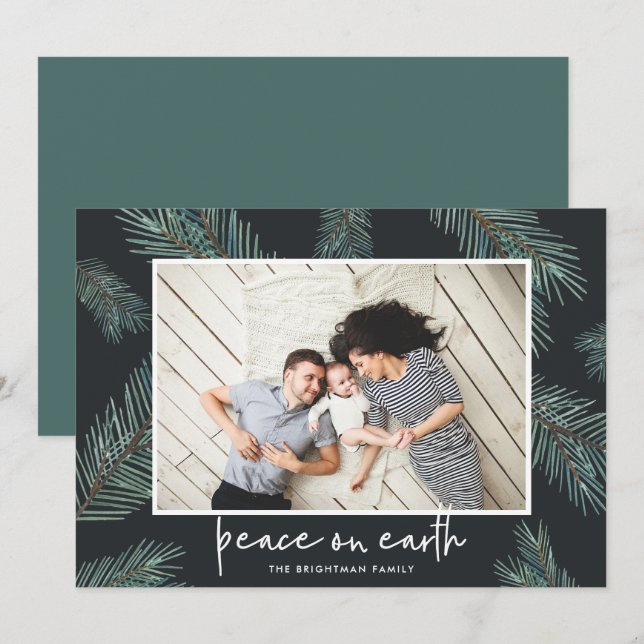 Pine Boughs | Peace On Earth Photo Holiday Card (Front/Back)