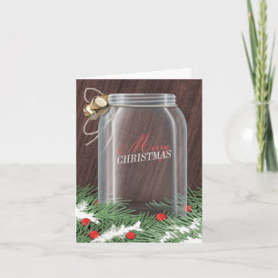 Pine Boughs Rustic Mason Jar Christmas Cards