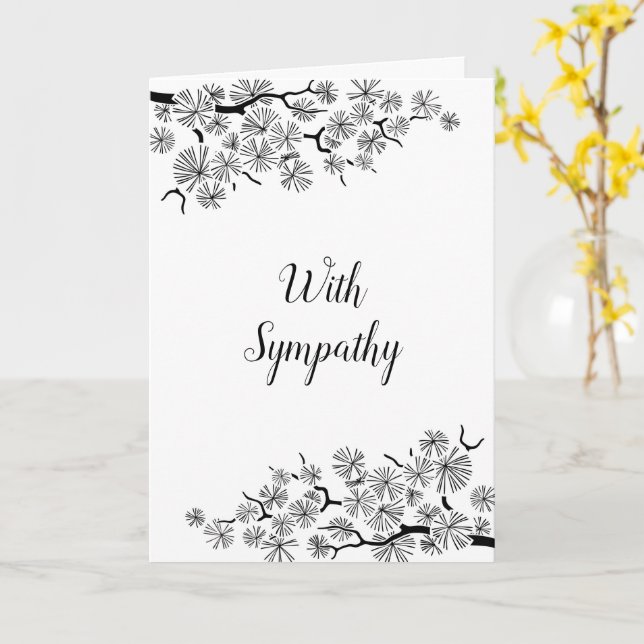 Pine Branch Black White Sympathy Card (Yellow Flower)