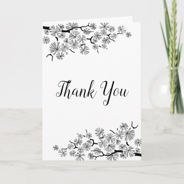 Pine Branch Black White Thank You Card (Front)