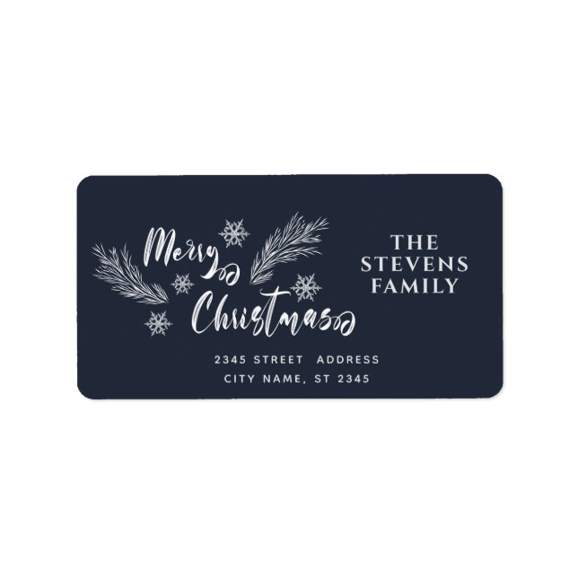 Pine branch  snowflake script Merry Christmas  Label (Front)