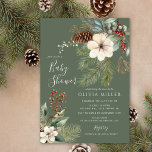 Pine Branch Winter Botanical Baby Shower  Invitation<br><div class="desc">This elegant winter holiday baby shower invitation features gorgeous pine branch with red holly berries,  white flowers and pinecones. The invitation is perfect for celebrating the upcoming mom to be during the holiday season. The overall design is festive and sophisticated,  and the invitation is sure to impress your guests.</div>