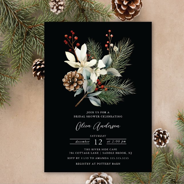Pine Branch Winter Botanical Bridal Shower Invitation (Creator Uploaded)