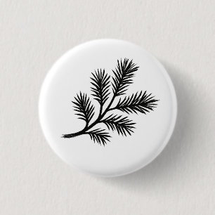 Pine Branch – Winter Ink Brush Illustration on 1 Inch Round Button
