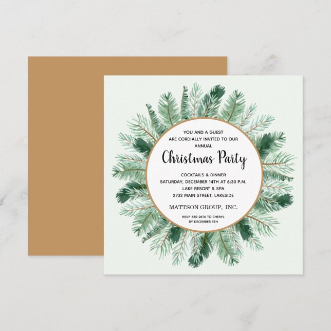Pine Branch Wreath Christmas Party Invitations (Front/Back)