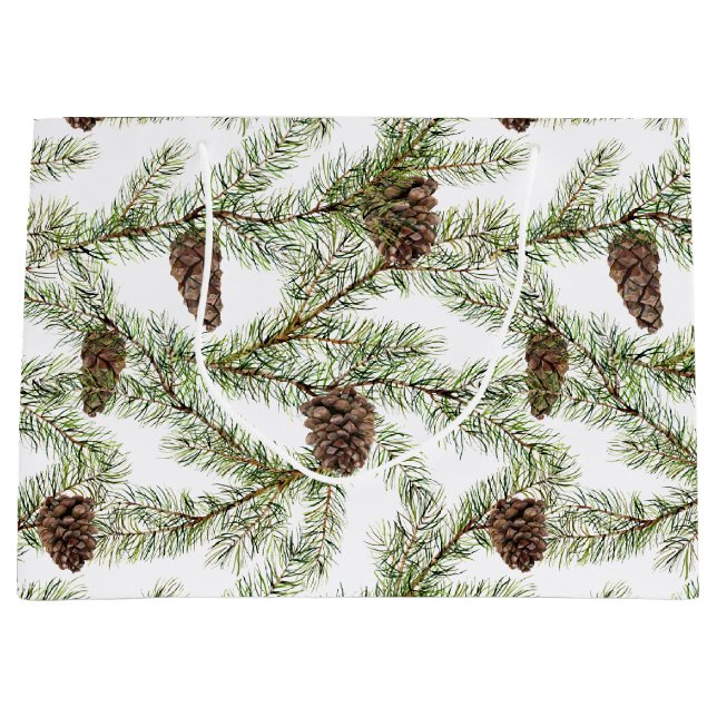 Pine branches and cones Christmas, New Year Large Gift Bag (Front)