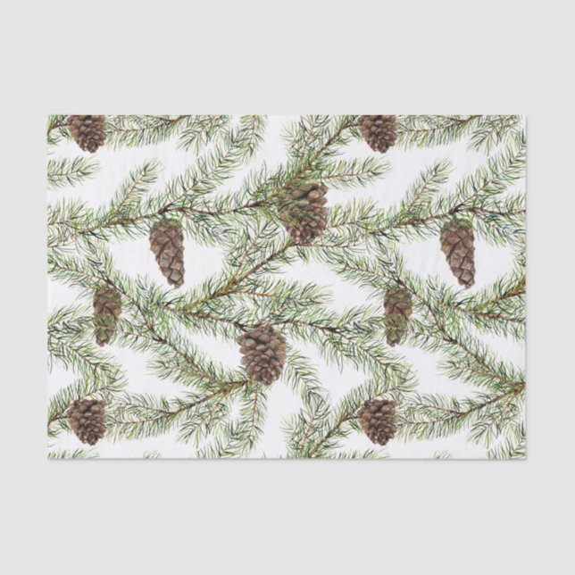 Pine branches and cones Christmas, New Year Tissue Paper (Front)