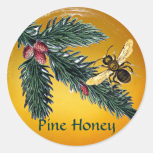 PINE BRANCHES AND HONEY BEE / BEEKEEPER BEEKEEPING CLASSIC ROUND STICKER
