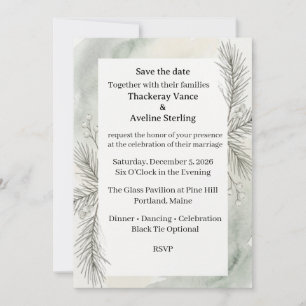 Pine Branches, Berries, Winter Foliage, Botanical Invitation