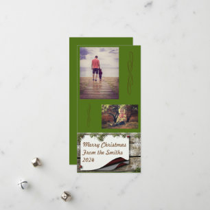 Pine Branches Green Background Christmas Holiday Card