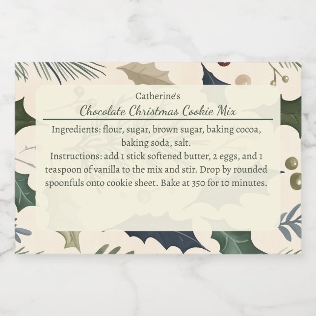 Pine Branches Holly Leaves Christmas Baking Mix Food Label (Single Label)