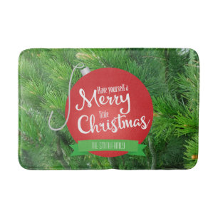 Pine Branches, Merry Little Christmas, Personalize Bath Mat