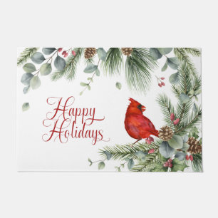 Pine Branches Pine Cones Red Cardinal Berries Doormat