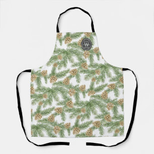 Pine Branches & Pine Cones Watercolor Pattern Apron
