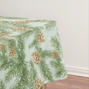 Pine Branches & Pine Cones Watercolor Pattern Tablecloth