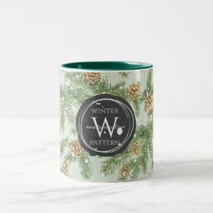 Pine Branches & Pine Cones Watercolor Pattern Two-Tone Coffee Mug