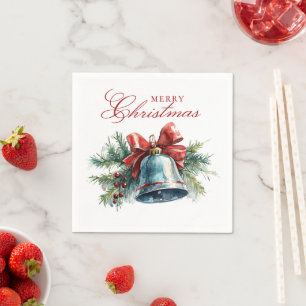 Pine brunches and Christmas Bell Merry Christmas Napkin