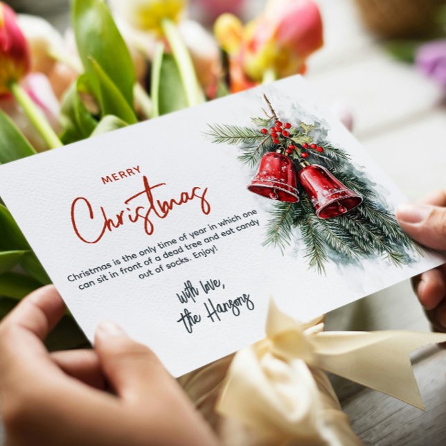 Pine brunches and Red bells Merry Christmas Holiday Card (Creator Uploaded)