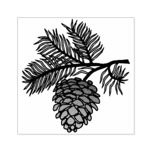 Pine Cone and Branch Rubber Stamp